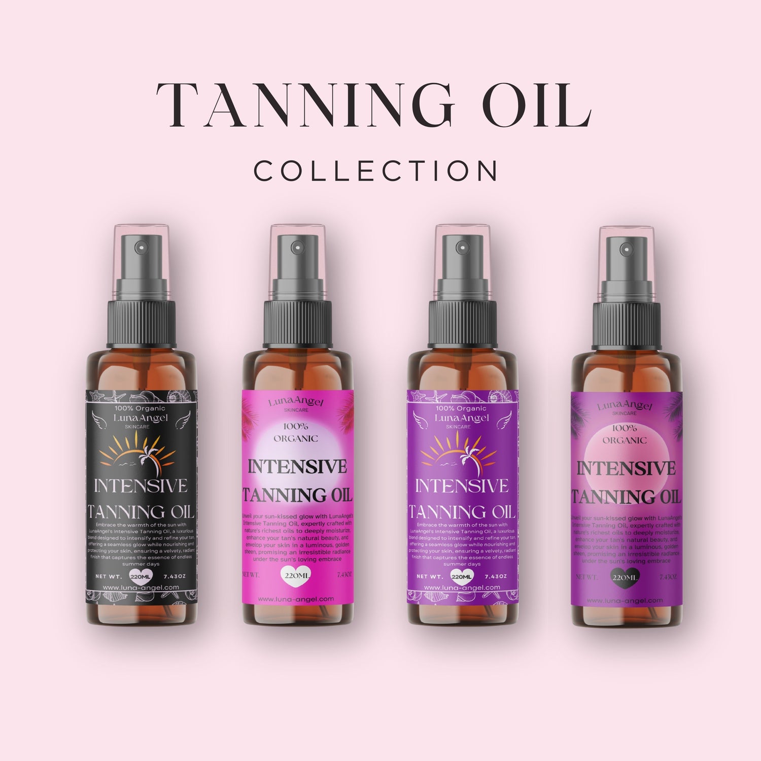 LunaAngel Tanning Oil Collection featuring intensive tanning oils enriched with natural oils for radiant, sun-kissed skin